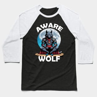 Night's Zen: Aware Wolf in Moonlight Baseball T-Shirt